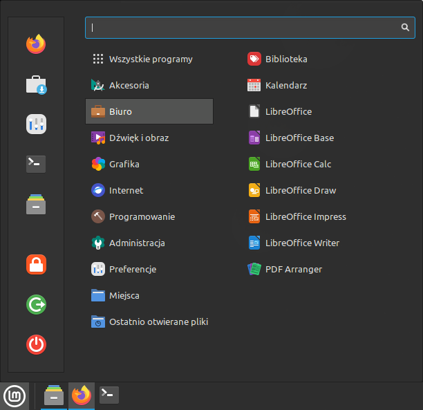 Zrzut Menu Start w systemie Linux Mint Cinnamon